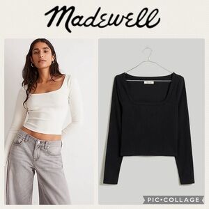 Madewell | Women's Square Neck Long Sleeve Crop Tee‎ in True Black,  XS